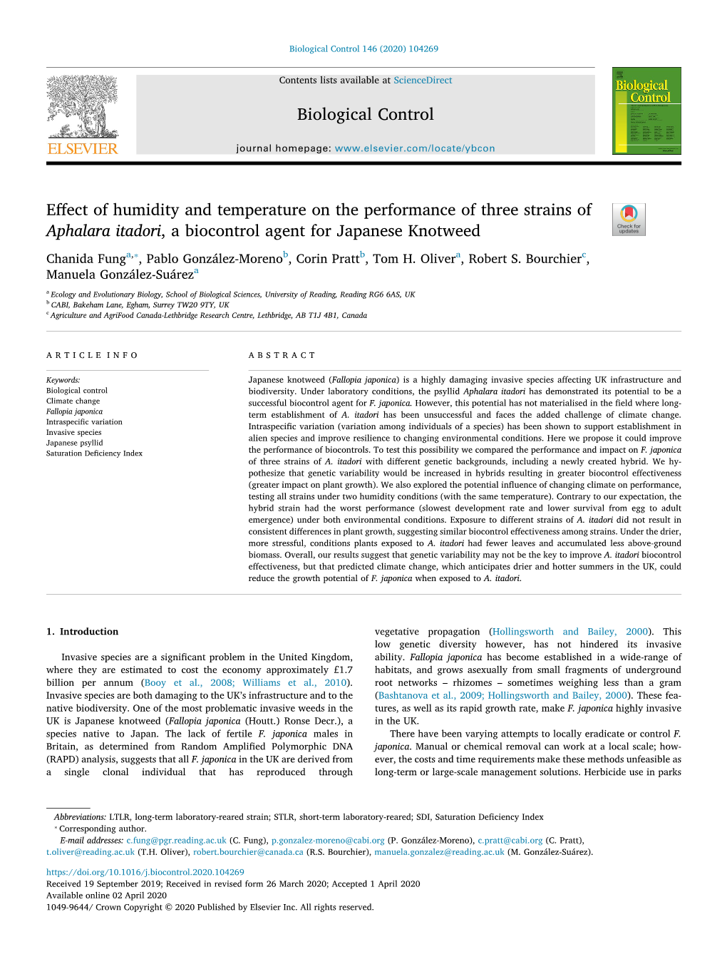 Effect of Humidity and Temperature on the Performance of Three Strains Of