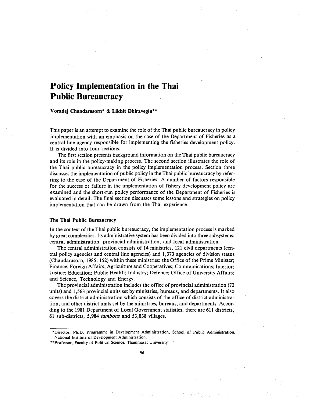 96 Policy Implementation in the Thai Public Bureaucracy Voradej