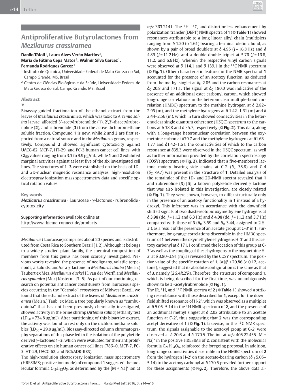 Antiproliferative Butyrolactones from Mezilaurus Crassiramea