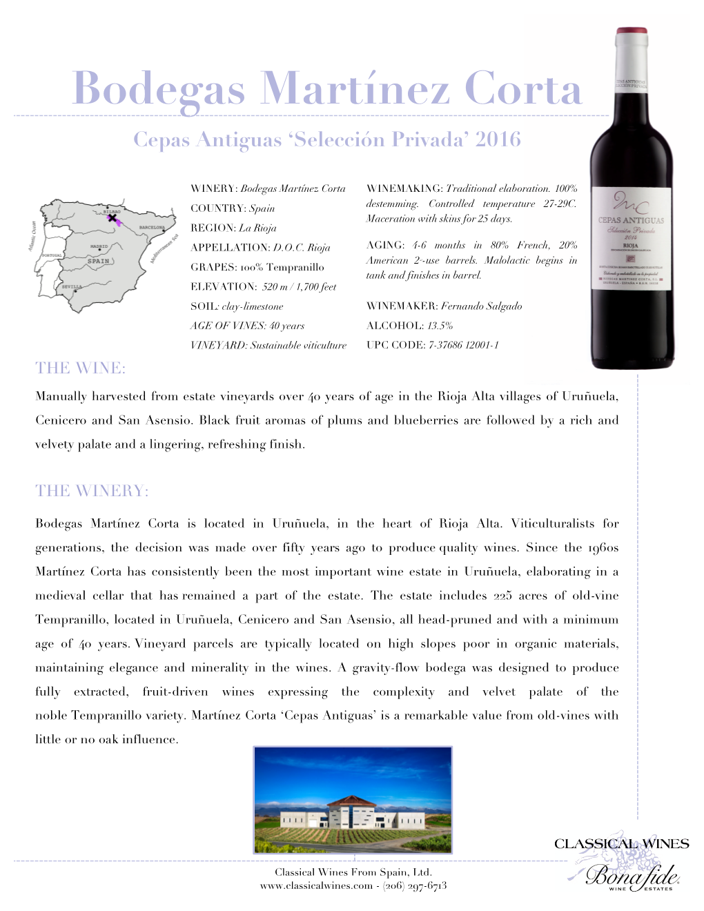 Bodegas Martínez Corta Cepas Antiguas ‘Selección Privada’ 2016