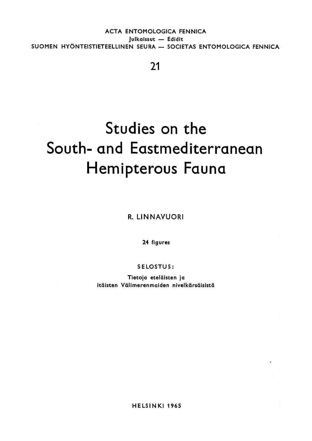 Studies on the Hemipterous Fauna