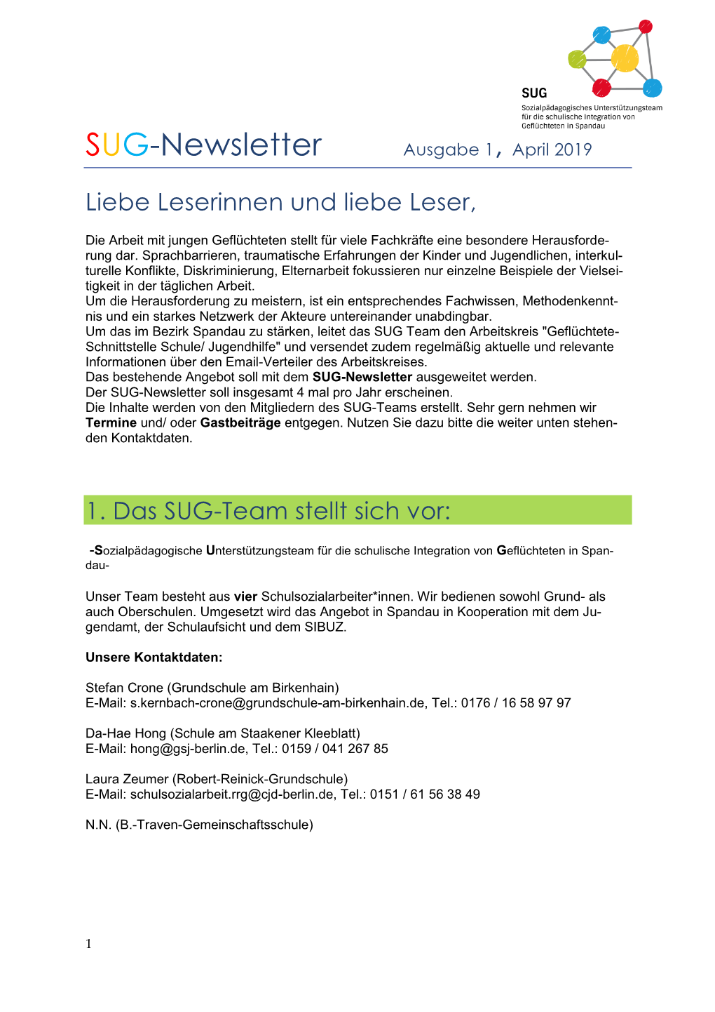 SUG-Newsletter Ausgabe 1, April 2019