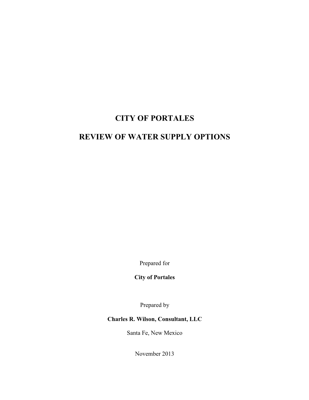 City of Portales Review of Water Supply Options