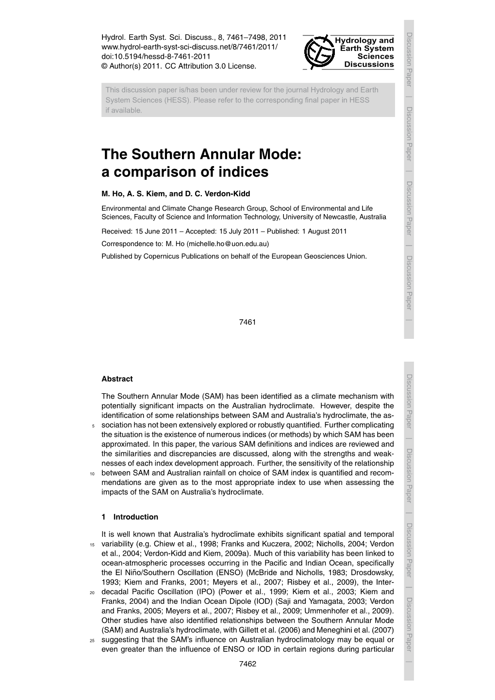 The Southern Annular Mode: a Comparison of Indices M