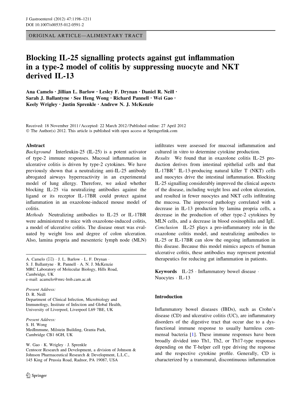 Blocking IL-25 Signalling Protects Against Gut Inflammation in a Type-2