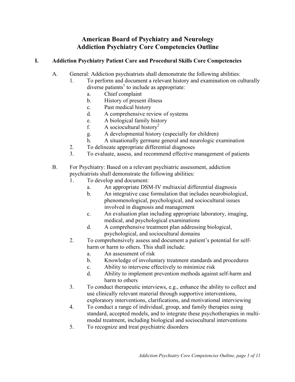 ABPN Addiction Psychiatry Core Competencies Outline