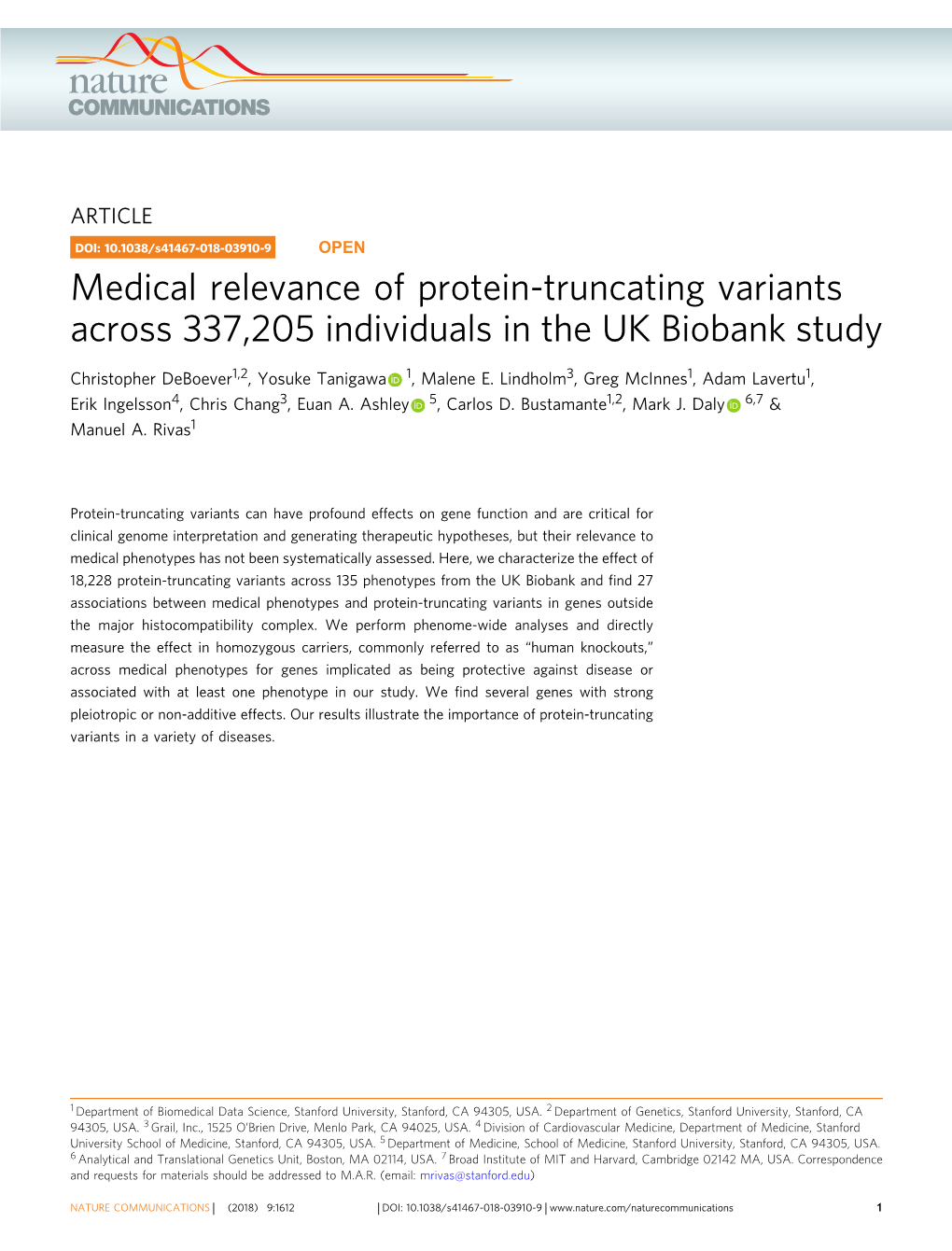 Medical Relevance of Protein-Truncating Variants Across 337,205 Individuals in the UK Biobank Study
