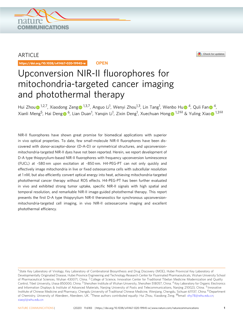 Upconversion NIR-II Fluorophores for Mitochondria-Targeted Cancer