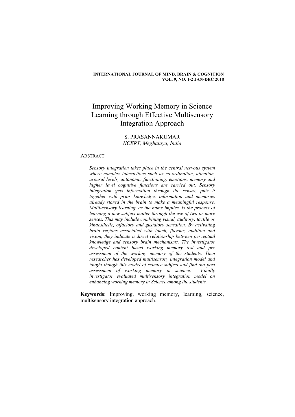 Improving Working Memory in Science Learning Through Effective Multisensory Integration Approach