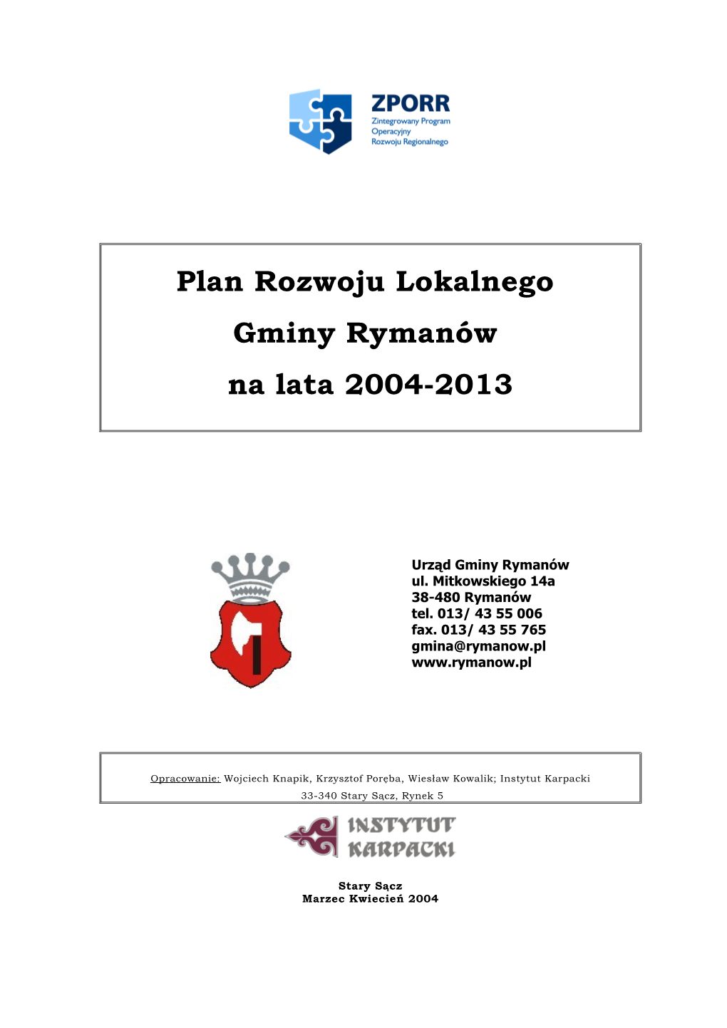 Plan Rozwoju Lokalnego Gminy Rymanów Na Lata 2004-2013