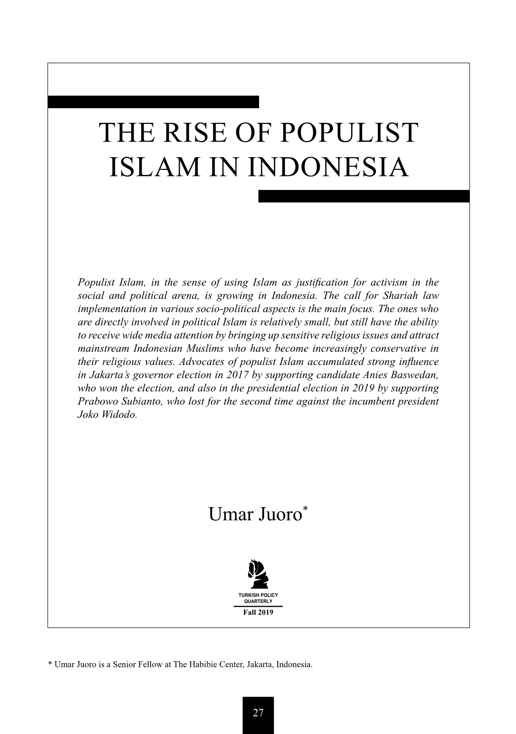 The Rise of Populist Islam in Indonesia