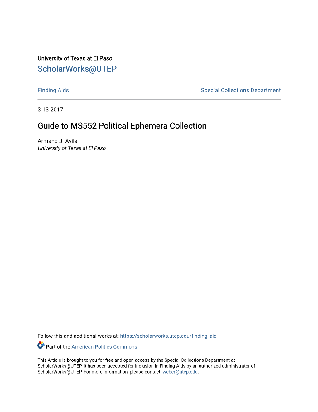 Guide to MS552 Political Ephemera Collection