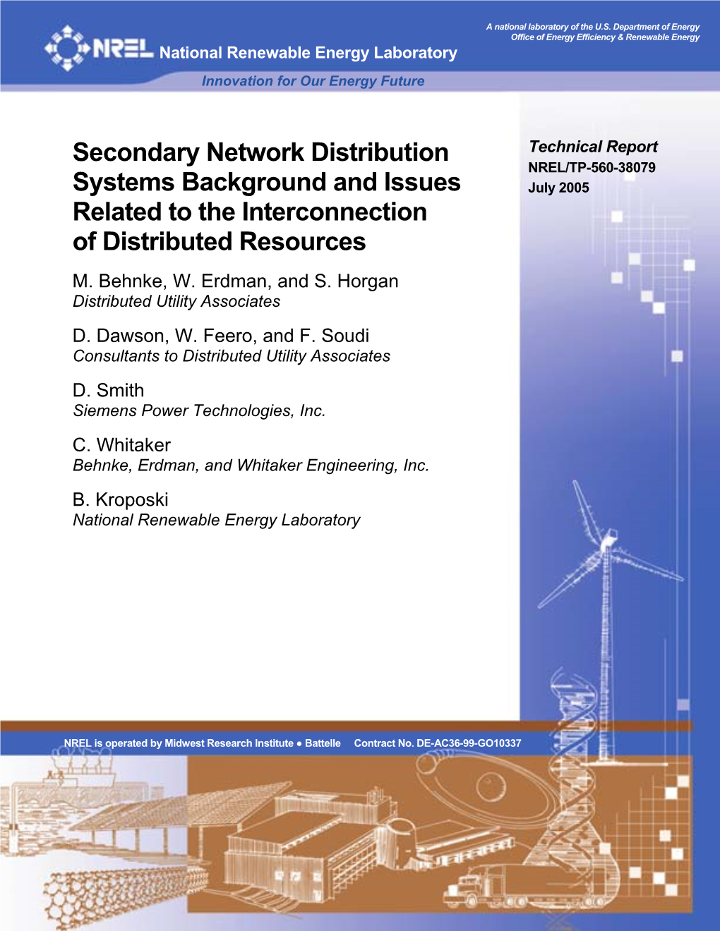 Secondary Network Distribution Systems Background and Issues Related to the Interconnection of Distributed Resources