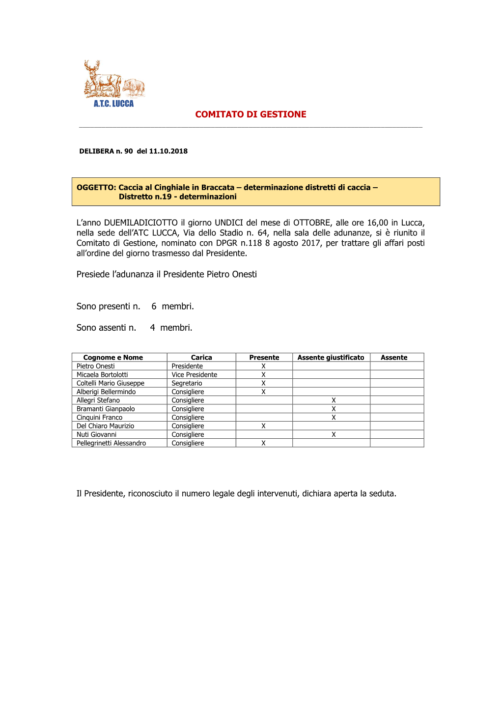 Delibera N. 90 Del 11.10.2018 Caccia Al Cinghiale In