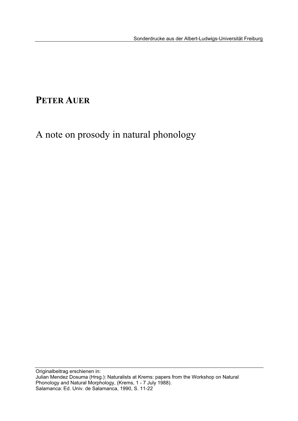 PETER AUER a Note on Prosody in Natural Phonology