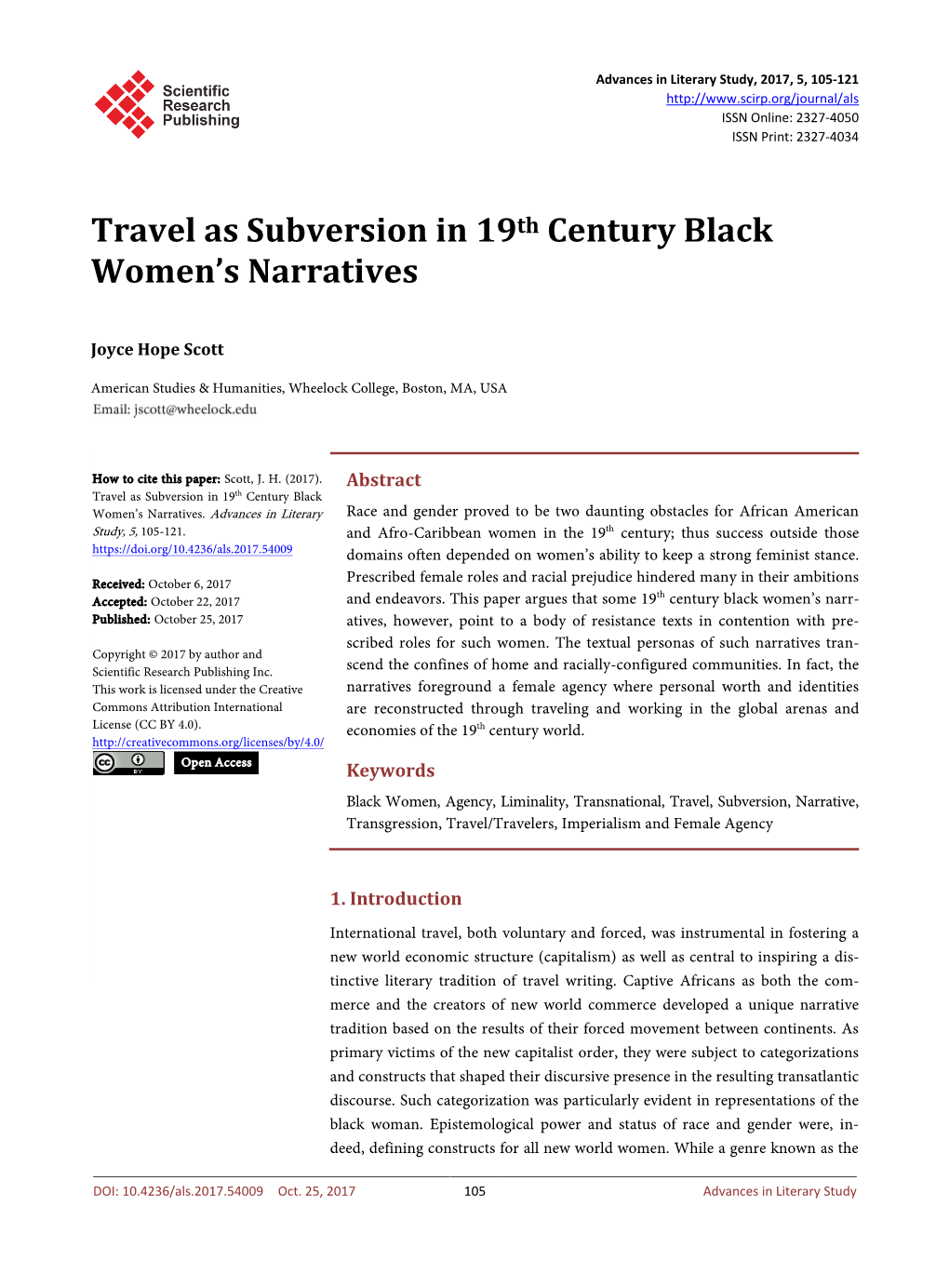 Travel As Subversion in 19Th Century Black Women's Narratives
