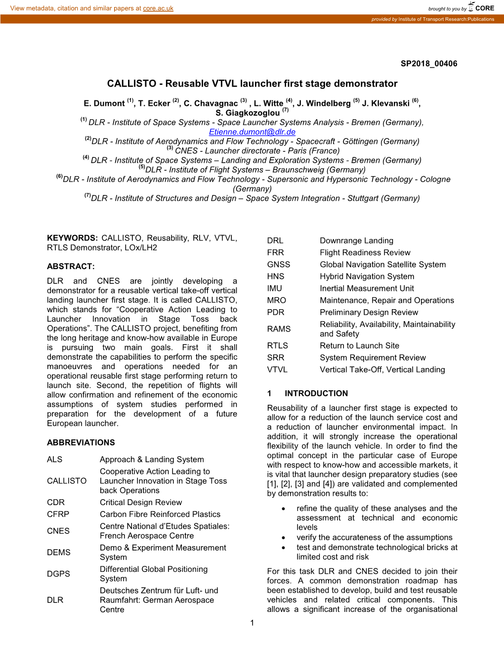 CALLISTO - Reusable VTVL Launcher First Stage Demonstrator