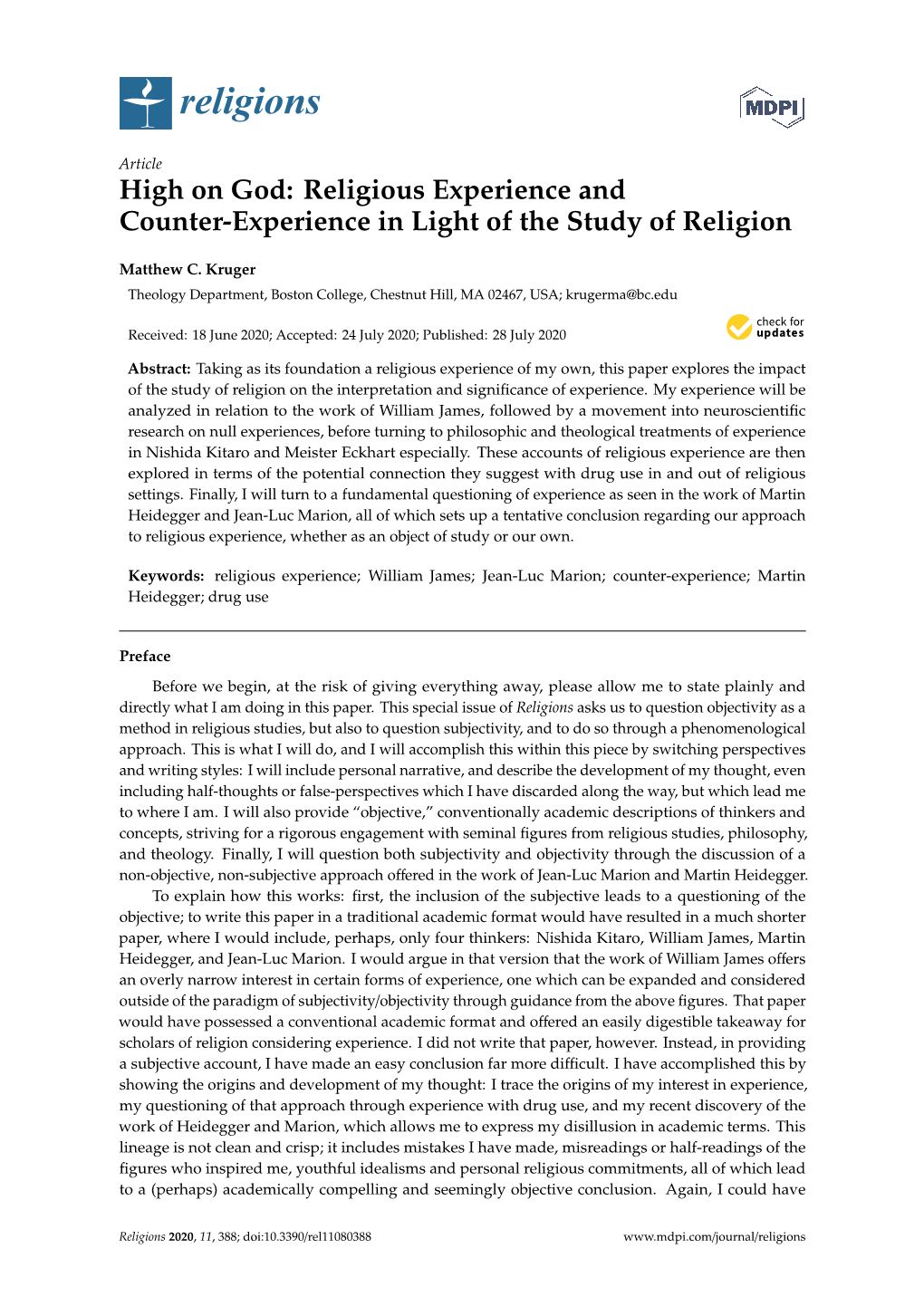 High on God: Religious Experience and Counter-Experience in Light of the Study of Religion