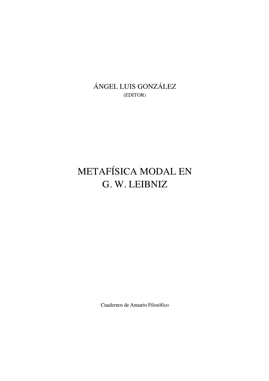 Metafísica Modal En G. W. Leibniz