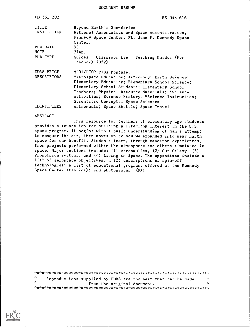 DOCUMENT RESUME ED 361 202 SE 053 616 TITLE Beyond