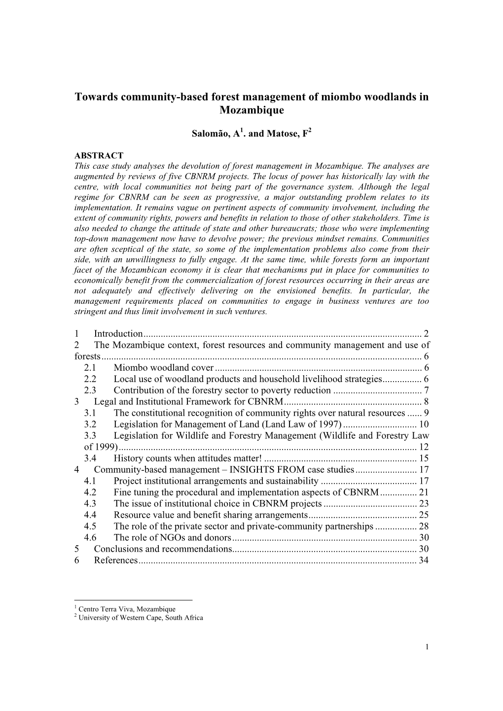 Towards Community-Based Forest Management of Miombo Woodlands in Mozambique