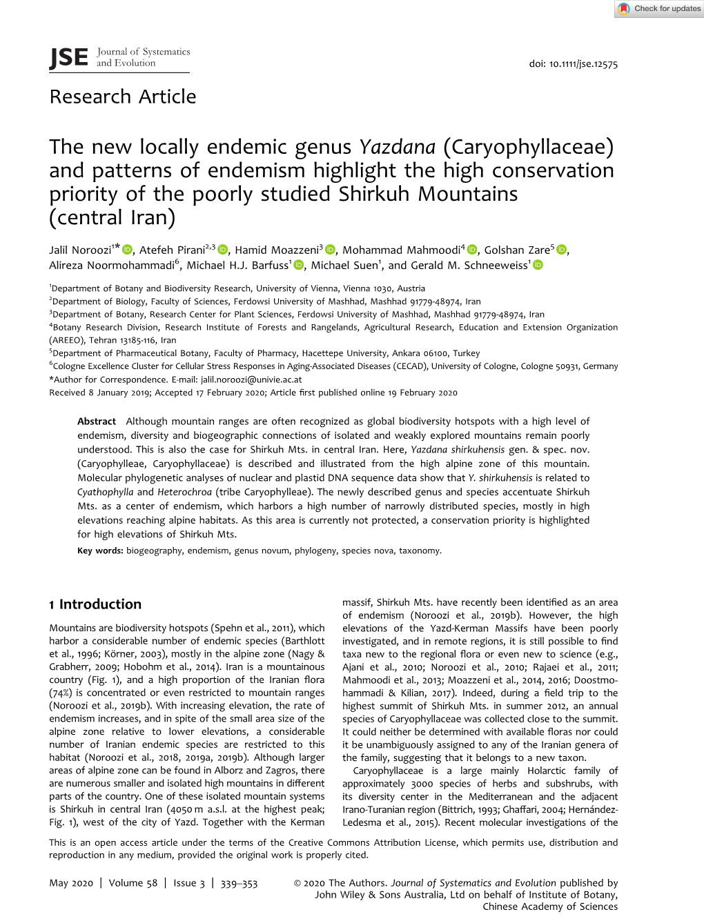 The New Locally Endemic Genus Yazdana (Caryophyllaceae)