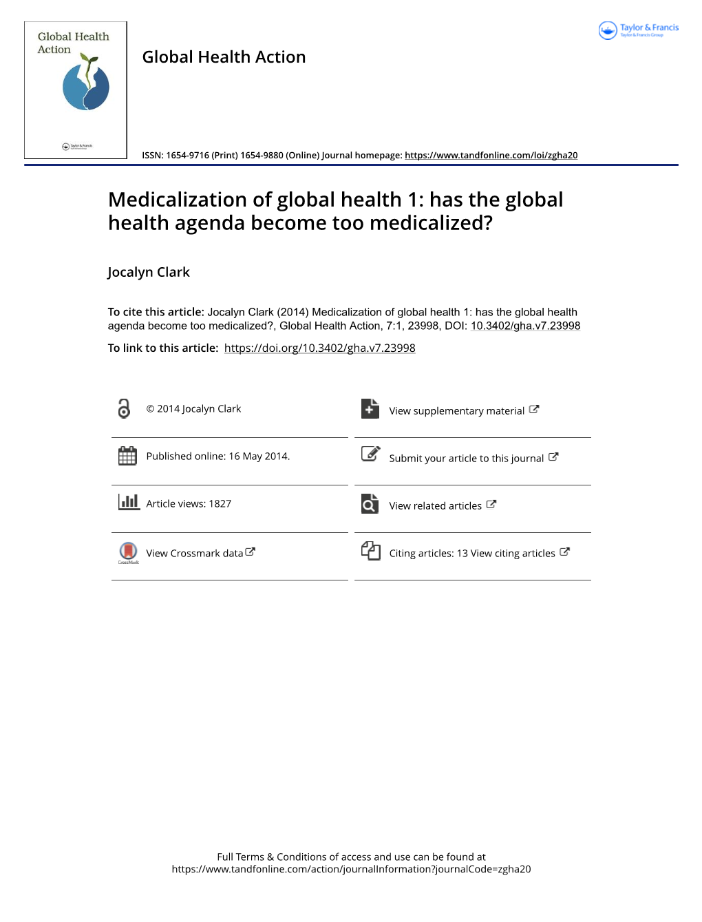 Has the Global Health Agenda Become Too Medicalized?