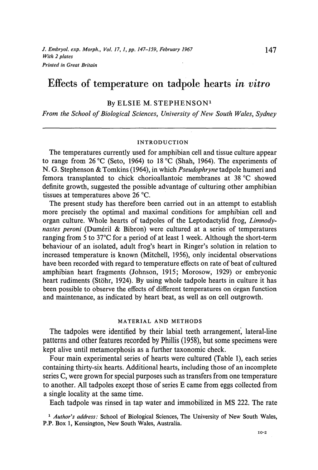 Effects of Temperature on Tadpole Hearts in Vitro