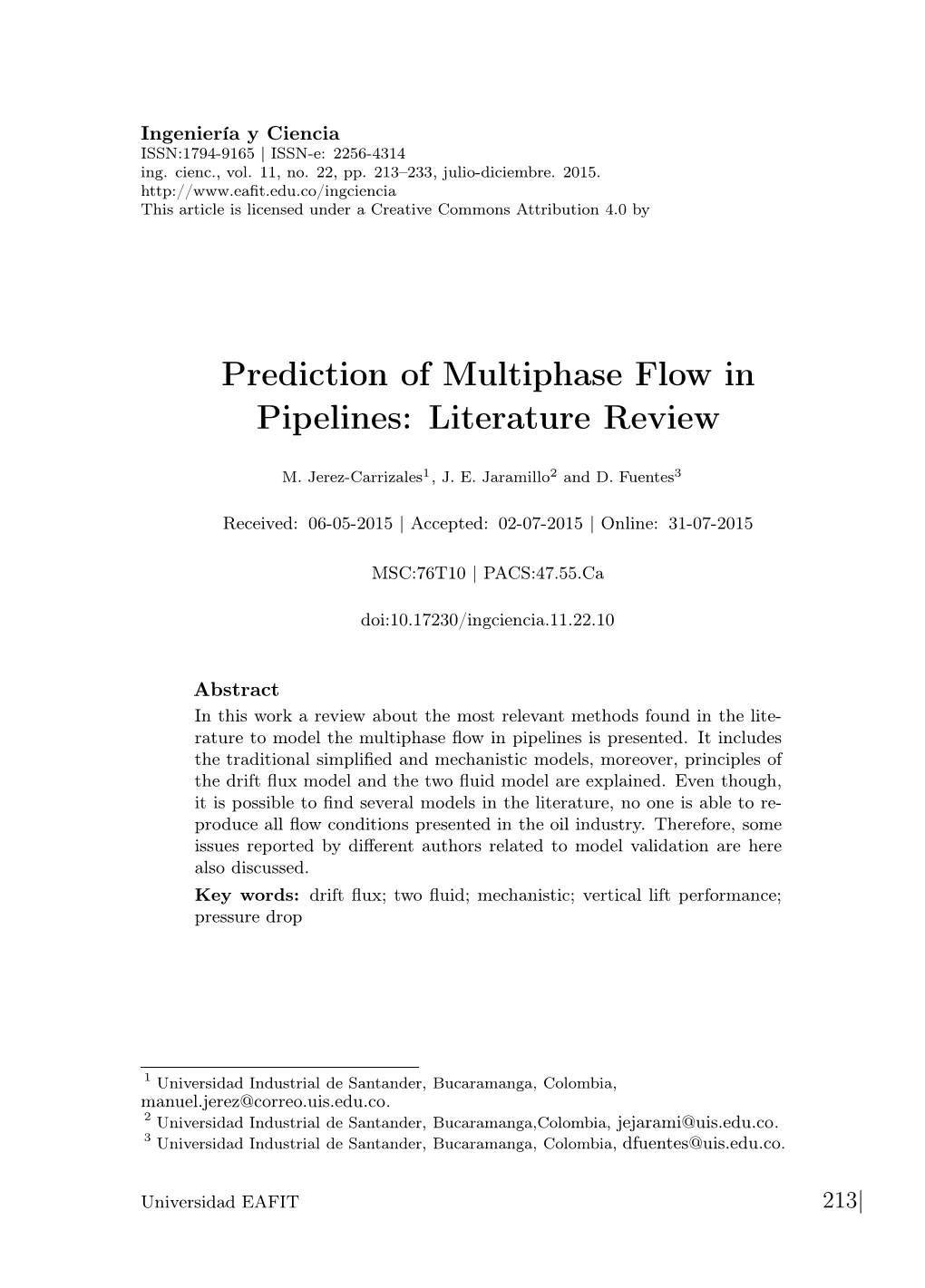 Prediction of Multiphase Flow in Pipelines: Literature Review