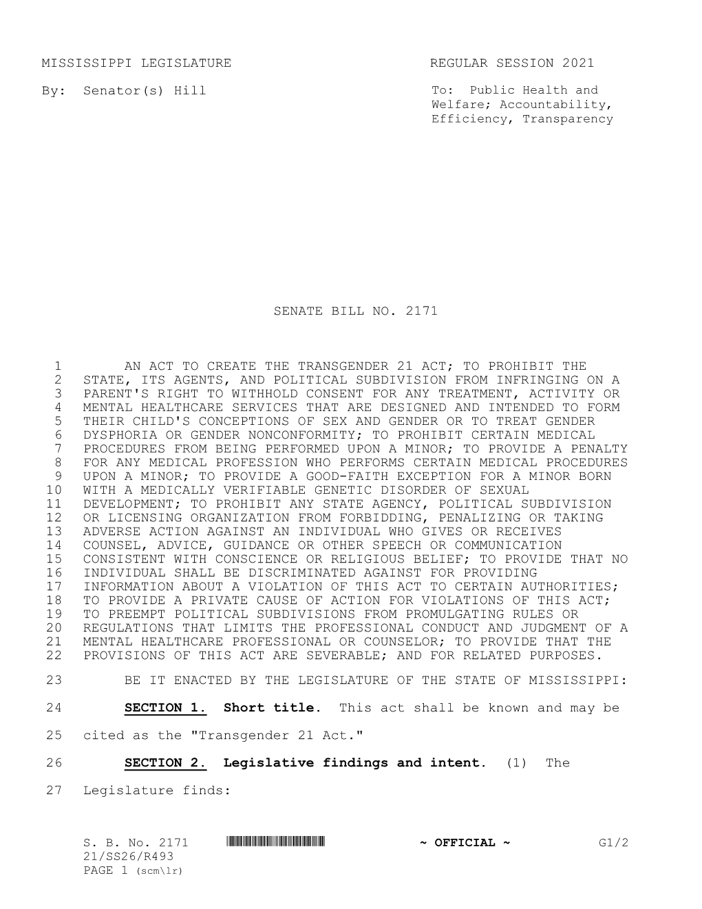 MISSISSIPPI LEGISLATURE REGULAR SESSION 2021 By