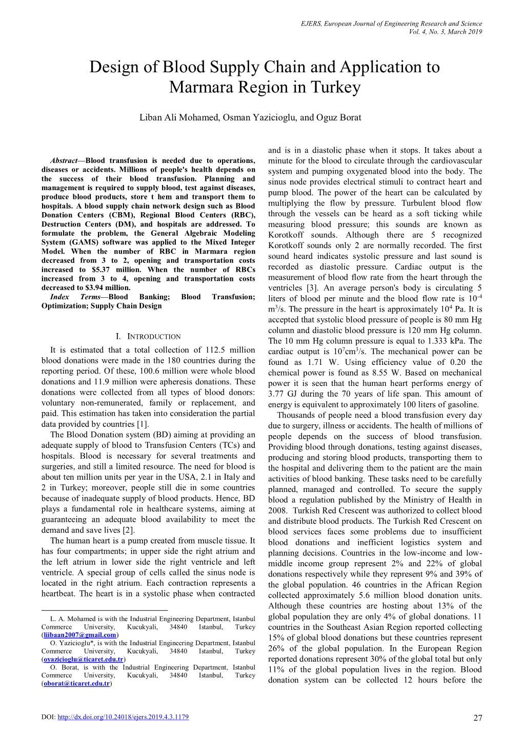 Design of Blood Supply Chain and Application to Marmara Region in Turkey