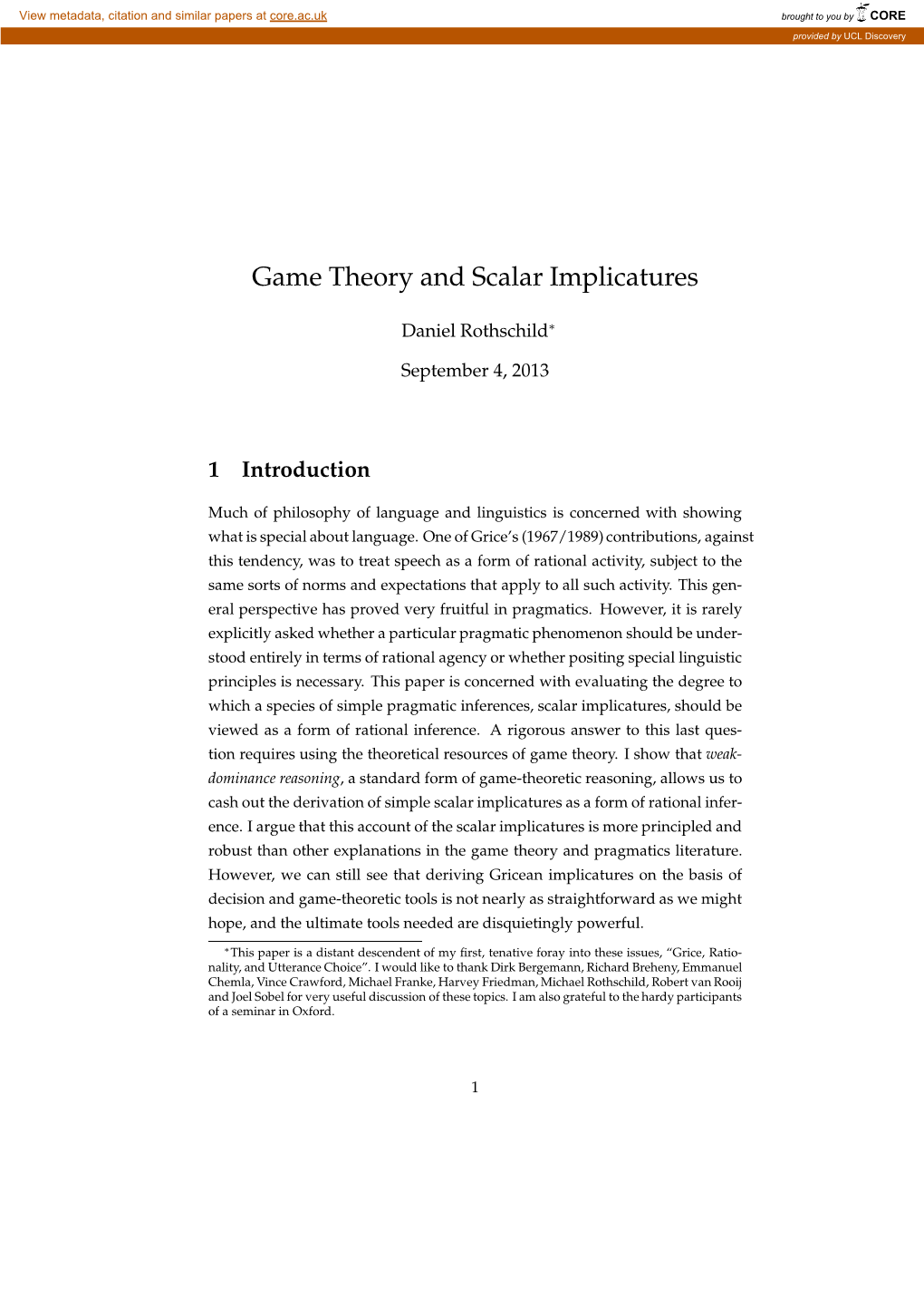 Game Theory and Scalar Implicatures