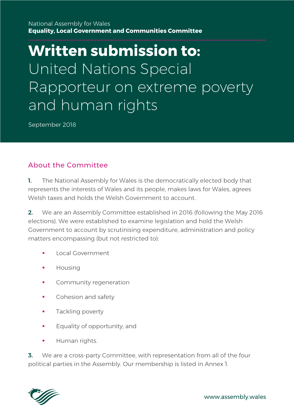 Written Submission To: United Nations Special Rapporteur on Extreme Poverty and Human Rights