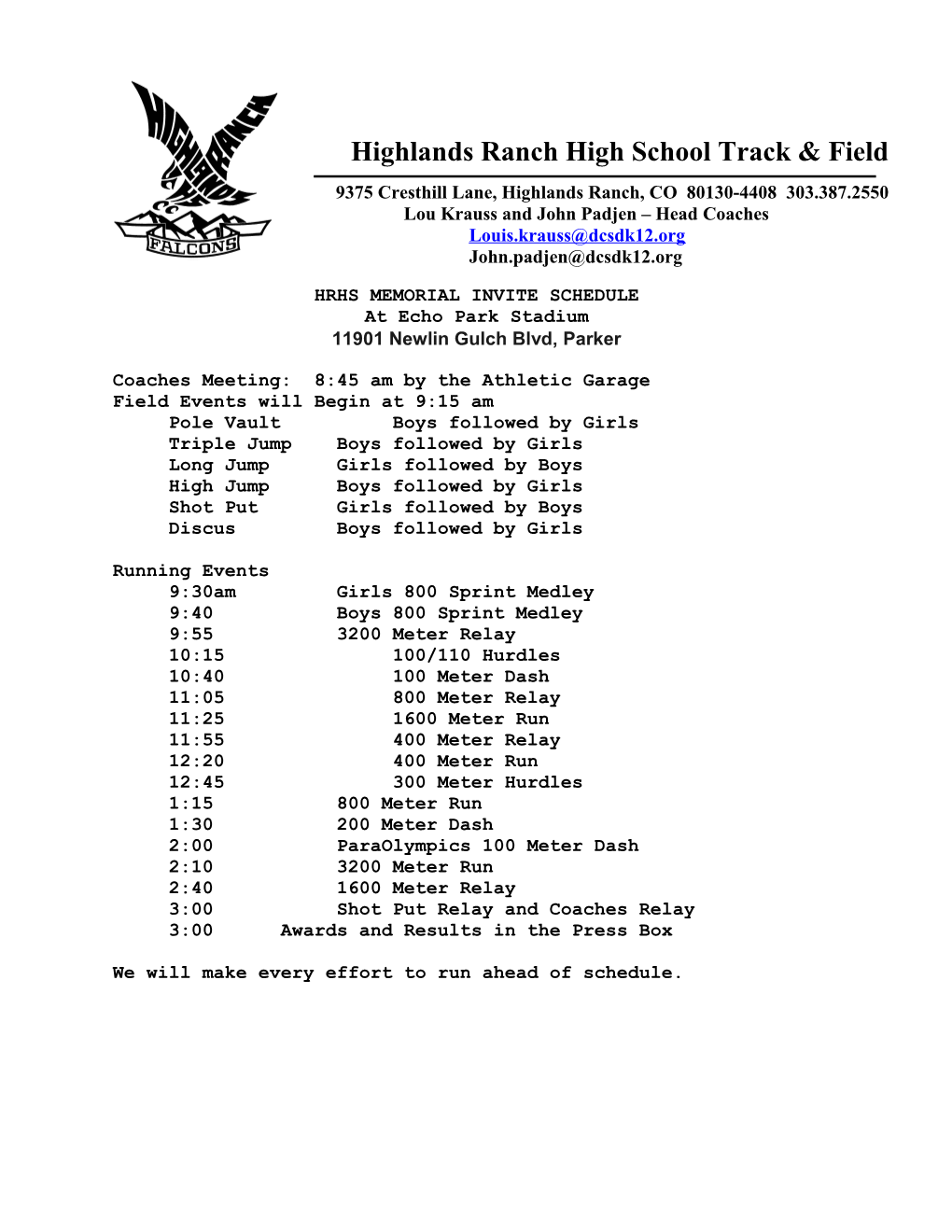 Hrhs Memorial Invite Schedule