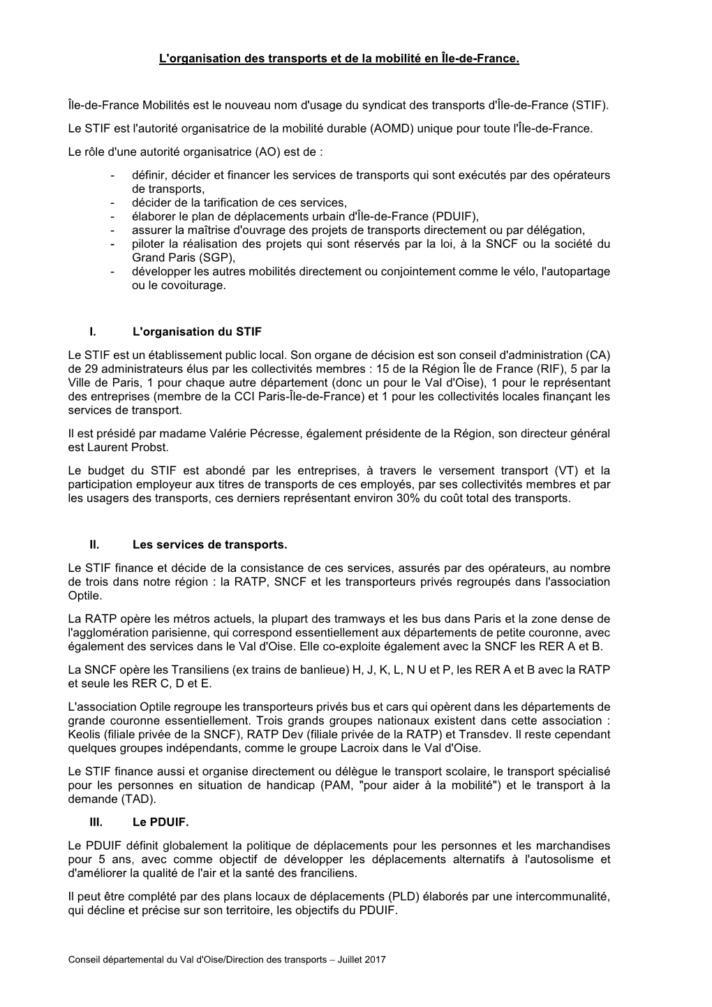 L'organisation Des Transports Et De La Mobilité En Île-De-France