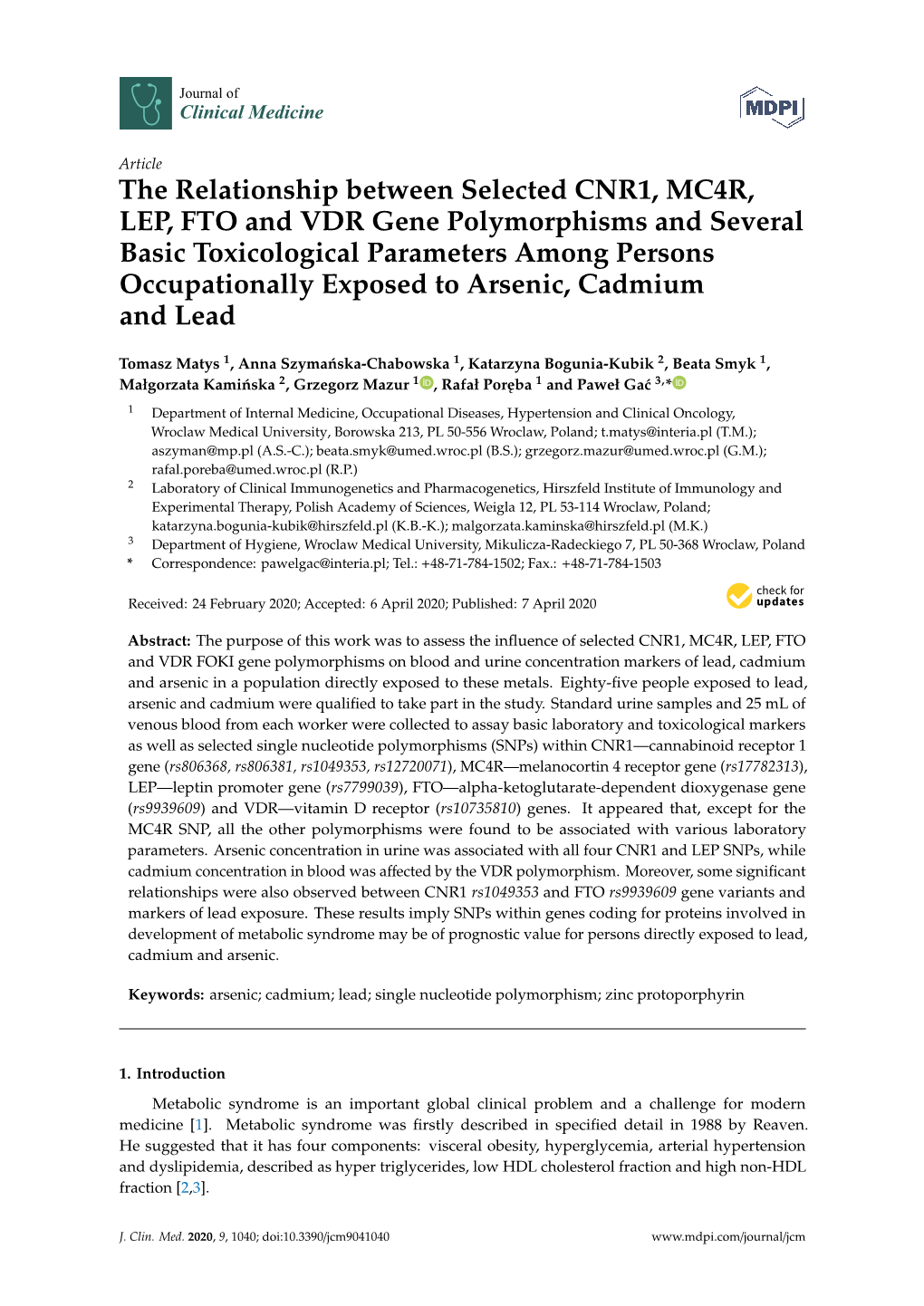 The Relationship Between Selected CNR1, MC4R, LEP, FTO and VDR