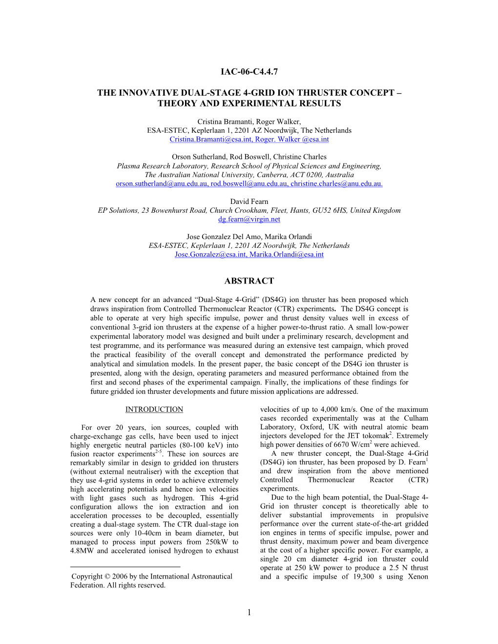 1 Iac-06-C4.4.7 the Innovative Dual-Stage 4-Grid Ion