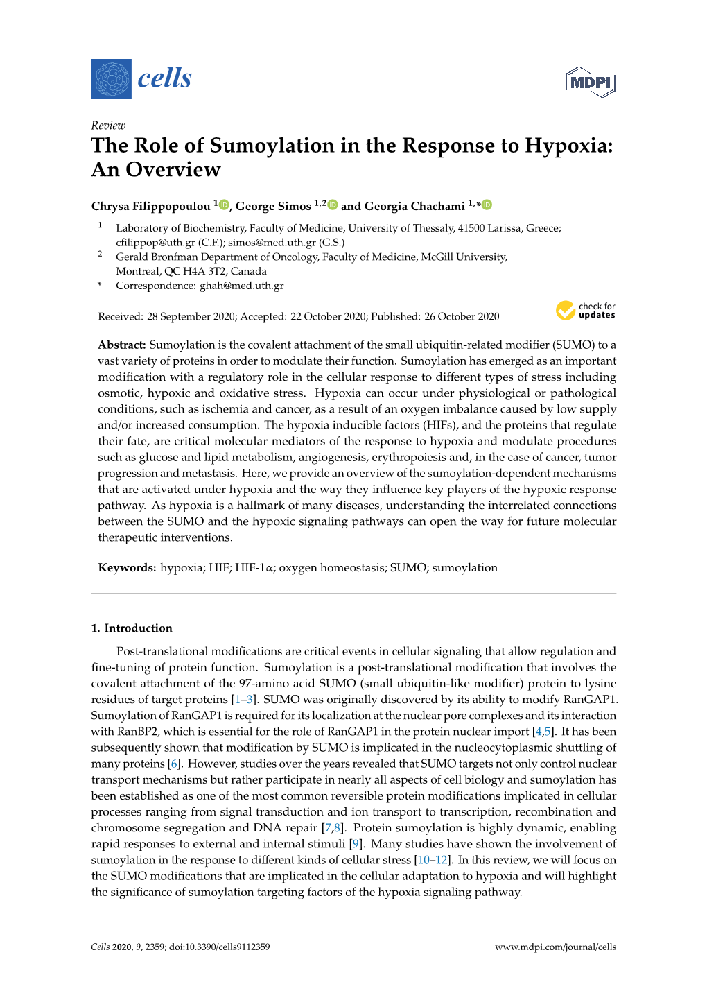 The Role of Sumoylation in the Response to Hypoxia: an Overview