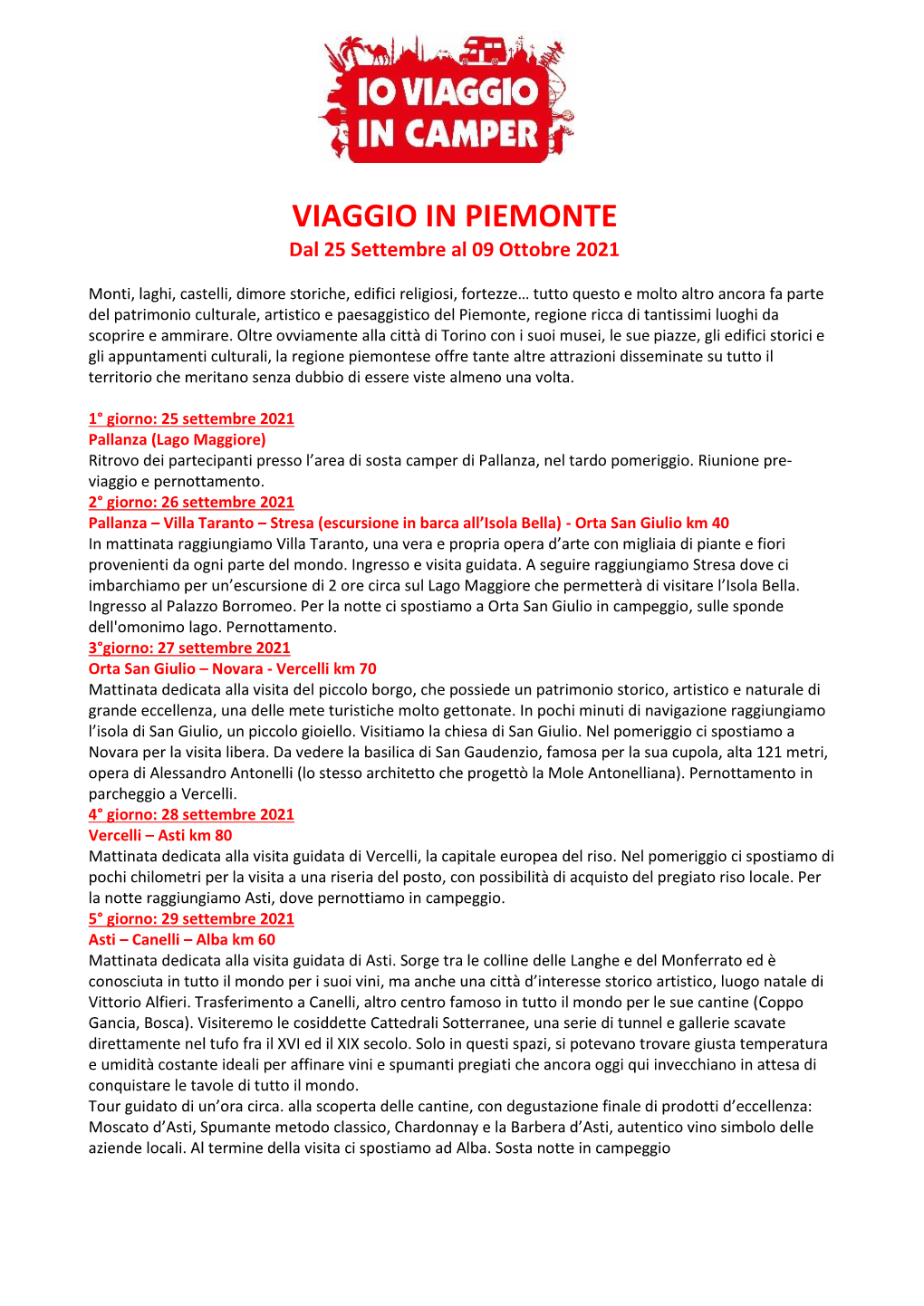 VIAGGIO in PIEMONTE Dal 25 Settembre Al 09 Ottobre 2021