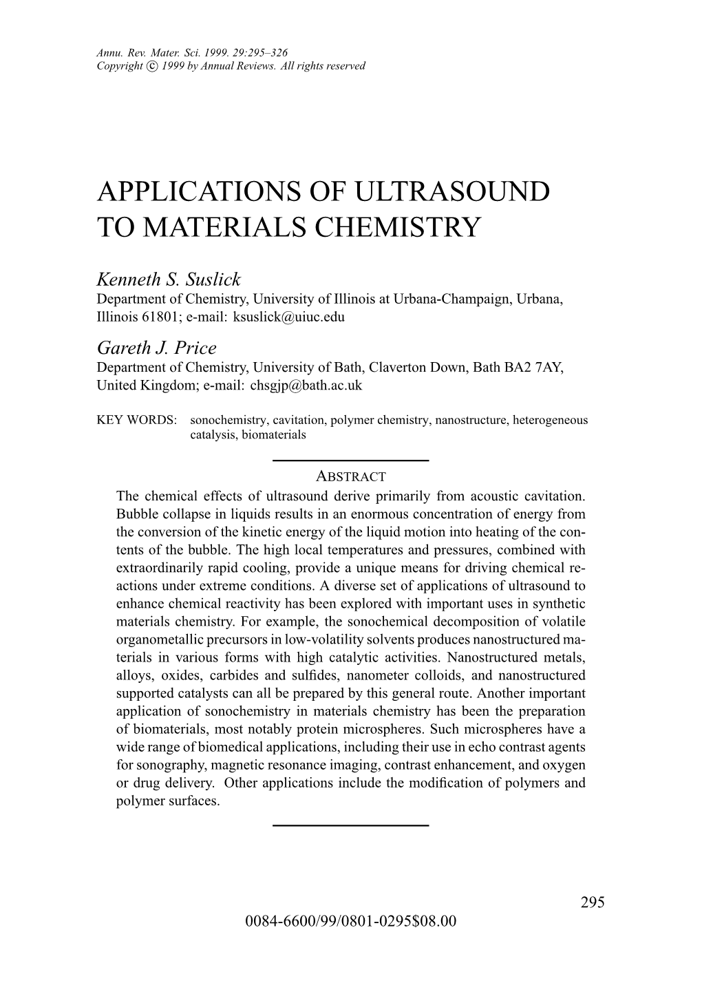 Applications of Ultrasound to Materials Chemistry