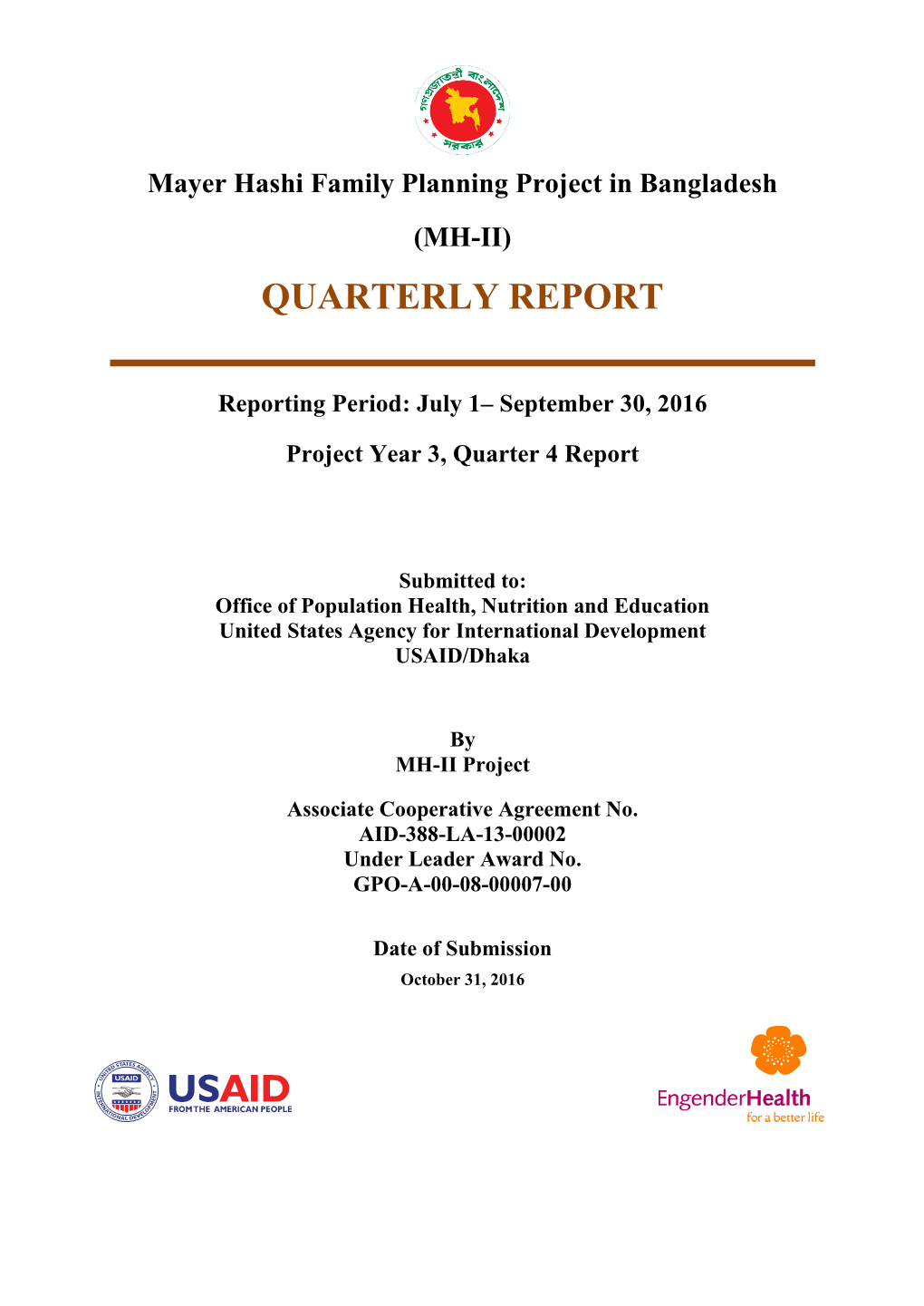 July 1– September 30, 2016 Project Year 3, Quarter 4 Report
