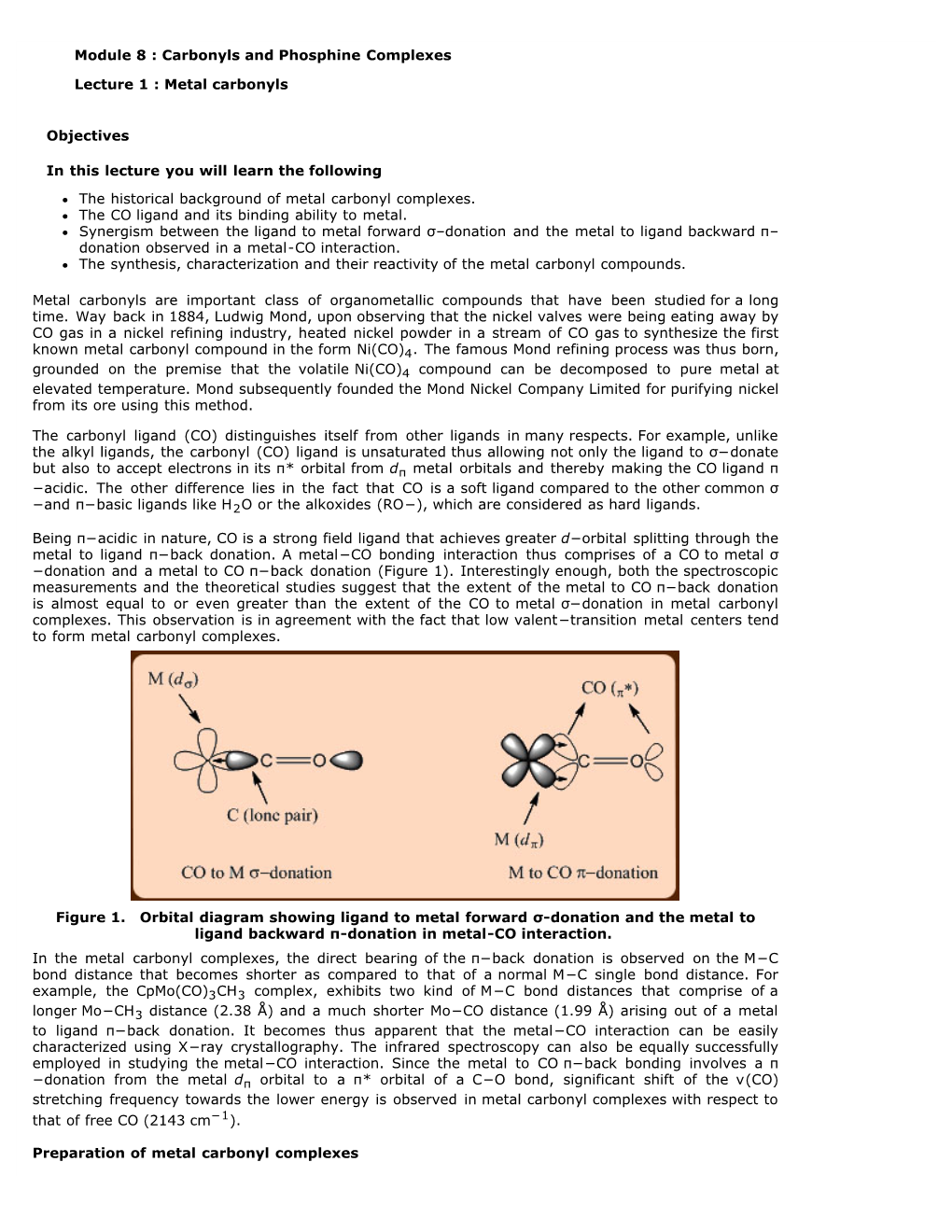 Module 8 : Carbonyls and Phosphine Complexes Lecture 1 : Metal