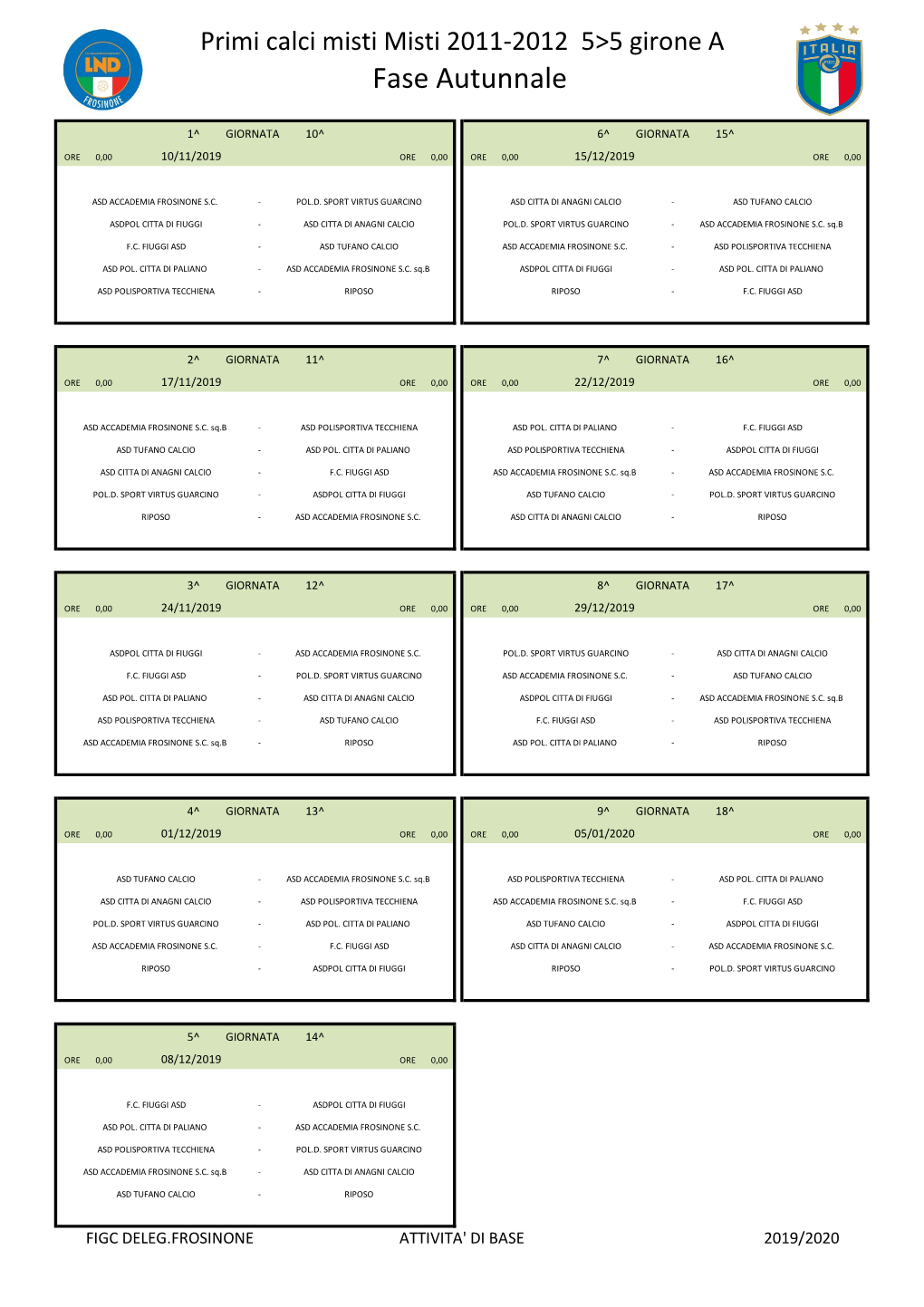 Calendari Primi Calci