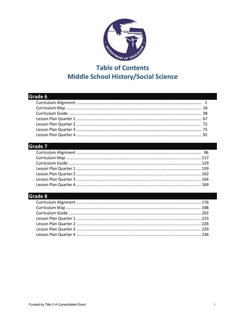 Table of Contents Middle School History/Social Science