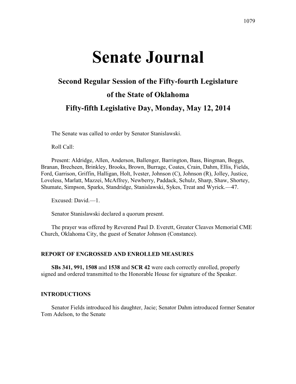 Senate Journal May 12, 2014