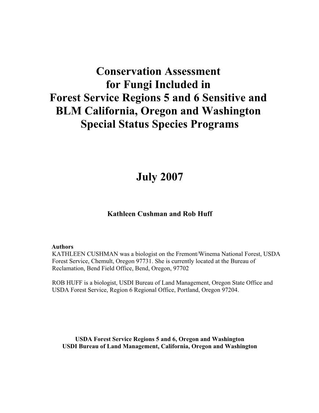 Forest Service Regions 5 and 6 Sensitive And