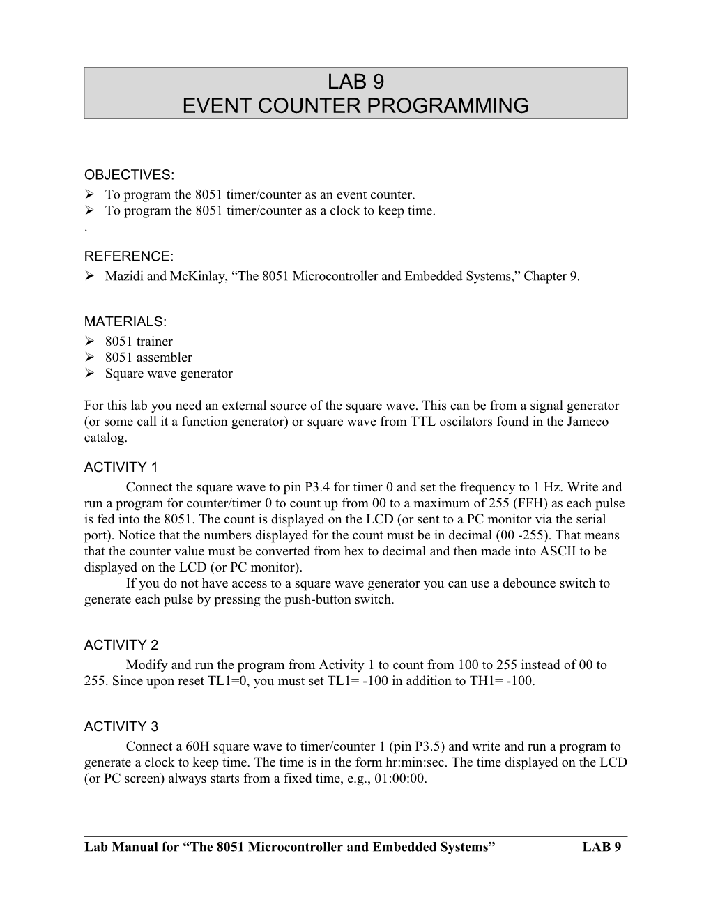 Ø to Program the 8051 Timer/Counter As an Event Counter