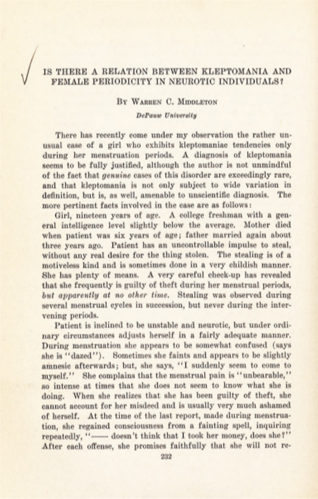 Is There a Relation Between Kleptomania and Female Periodicity in Neurotic Individuals?