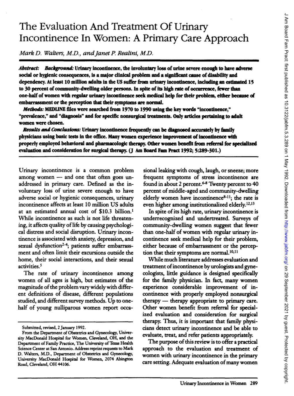 The Evaluation and Treatment of Urinary Incontinence in Women: a Primary Care Approach