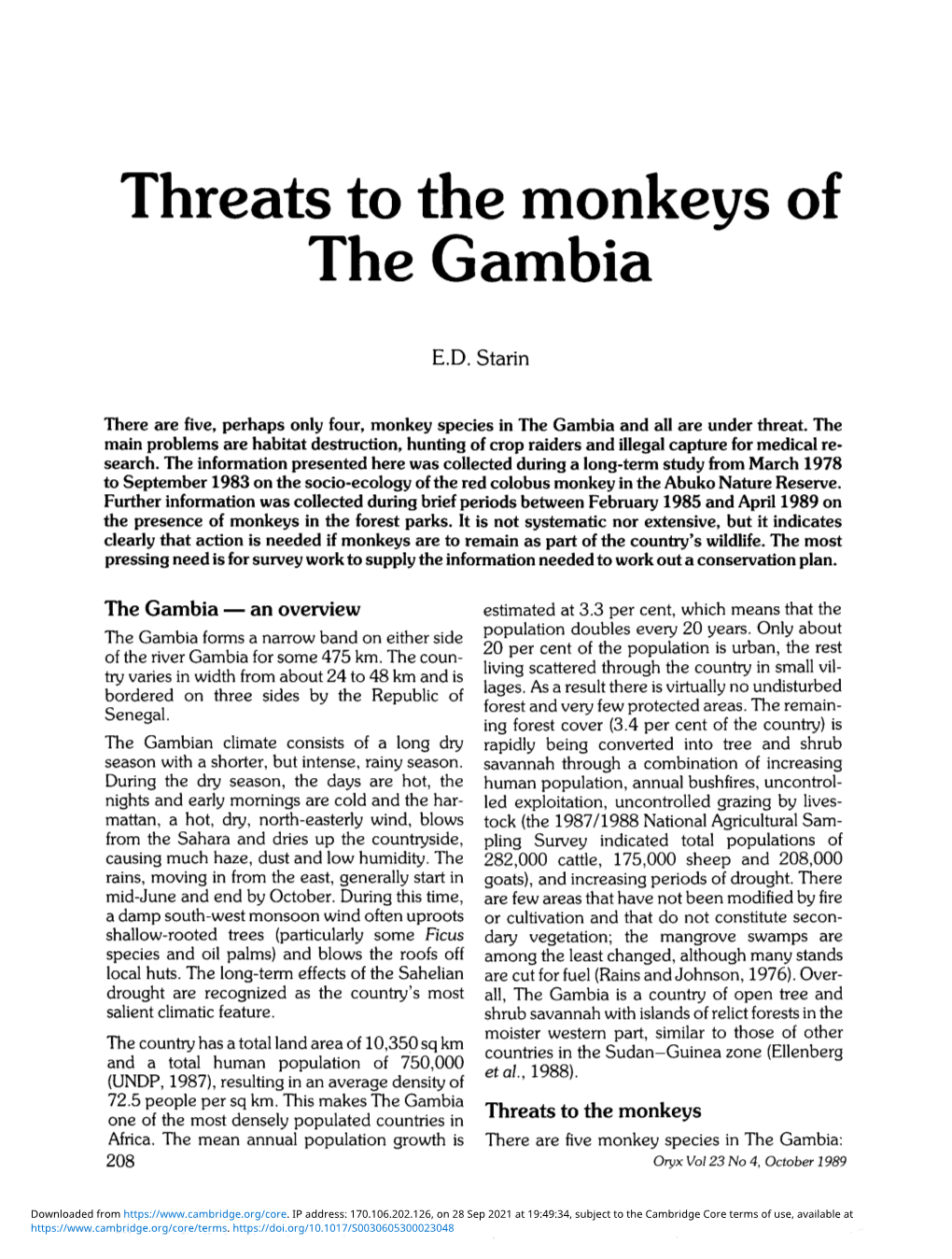 Threats to the Monkeys of the Gambia